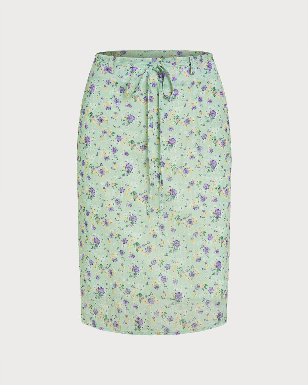 Straight Skirt with Green Floral Print