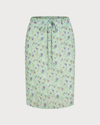 Straight Skirt with Green Floral Print