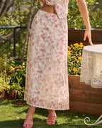 Embroidered Midi Skirt with Pink Floral Design