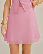 Solid Pink Chiffon Mini Skirt