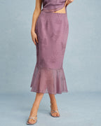 Floral Print Purple Mermaid Midi Skirt
