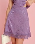 Mini Skirt with Purple Jacquard Lace Design