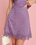Mini Skirt with Purple Jacquard Lace Design
