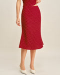 Red Polka Dot Midi Skirt with Mermaid Cut
