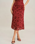 Crimson Floral Mermaid Midi Skirt