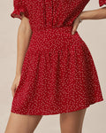 Ruched Mini Skirt with Red Polka Dots