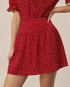 Ruched Mini Skirt with Red Polka Dots