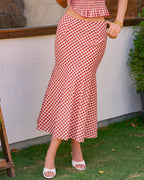 Crimson Plaid Mermaid Midi Skirt