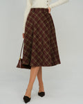 Floral Midi Skirt in Red Plaid