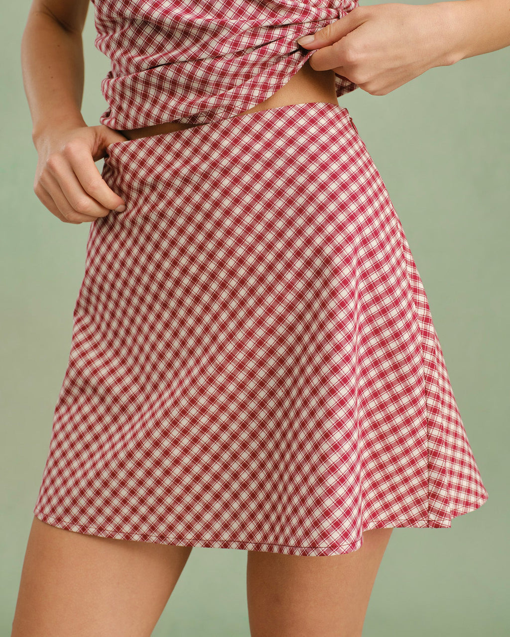 Mini Skirt with Red Plaid and Zipper Detail