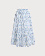 Floral Print White Tiered Midi Skirt