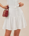 White Ruched Mini Skirt with Button Detail