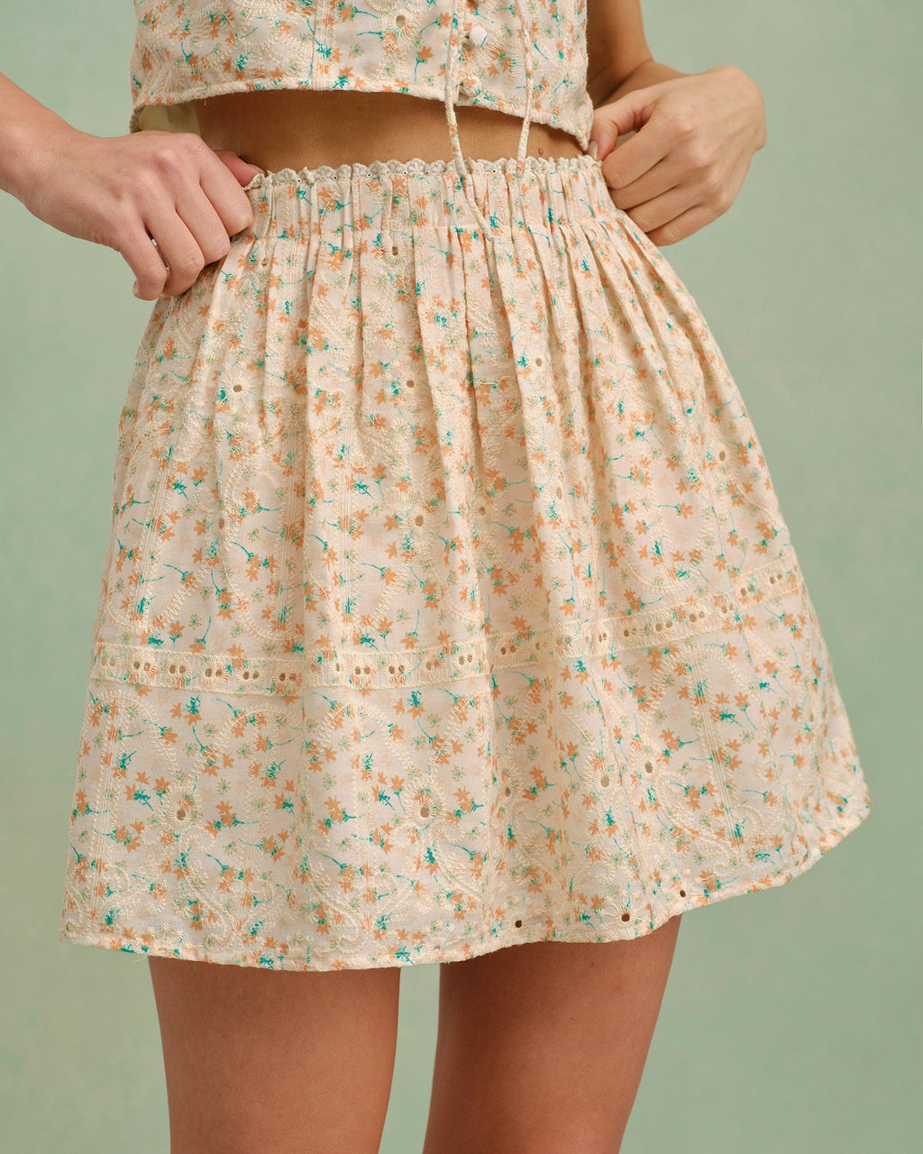 Floral Embroidered Mini Skirt in Yellow
