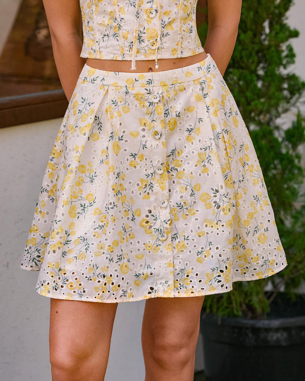 Mini Skirt with Yellow Floral Embroidery