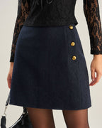 Mini A-Line Skirt in Blue with Button Details