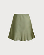 Emerald Satin A-Line Mini Skirt with Elastic Waist