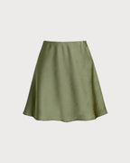 Emerald Satin A-Line Mini Skirt with Elastic Waist