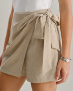 Khaki A-Line Skort with Ruched Detail