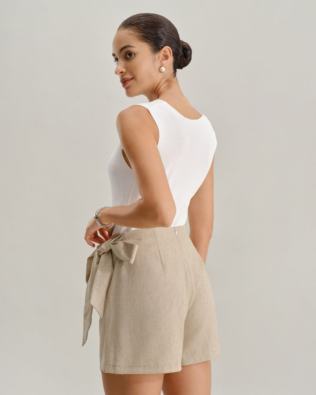 Khaki A-Line Skort with Ruched Detail