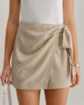 Khaki A-Line Skort with Ruched Detail