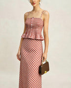 Shirred Tank Top in Pink Plaid