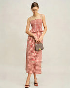 Shirred Tank Top in Pink Plaid