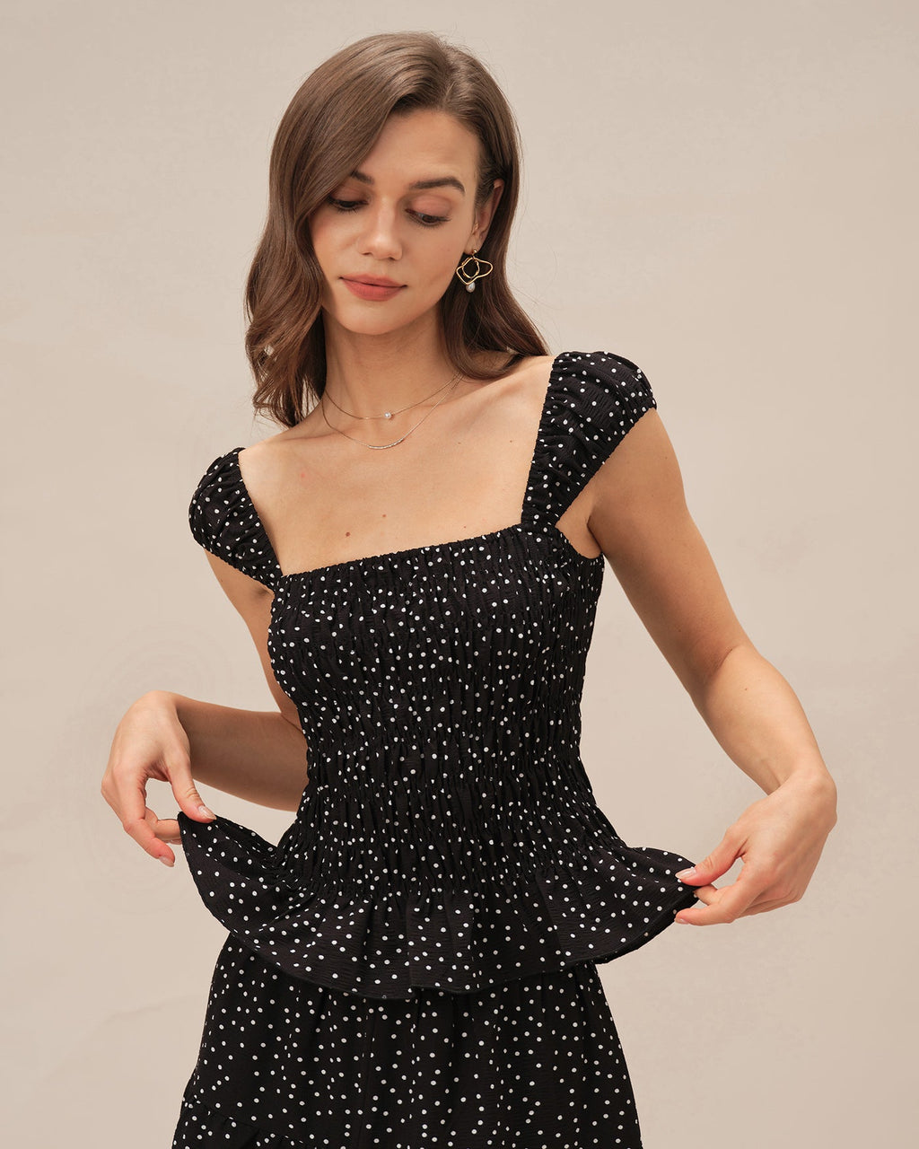 Polka Dot Tank Top with Black Square Neck