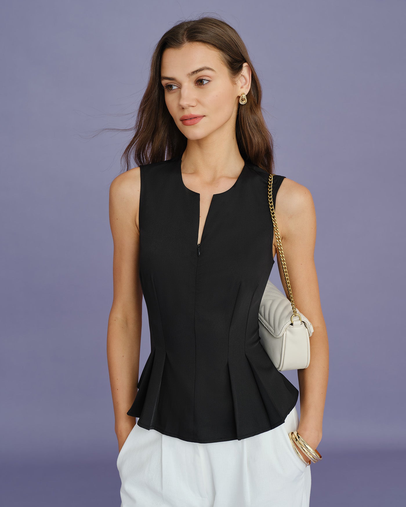 Solid Black Ruched Tank Top