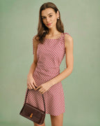 Plaid Tank Top with Red Boat Neck