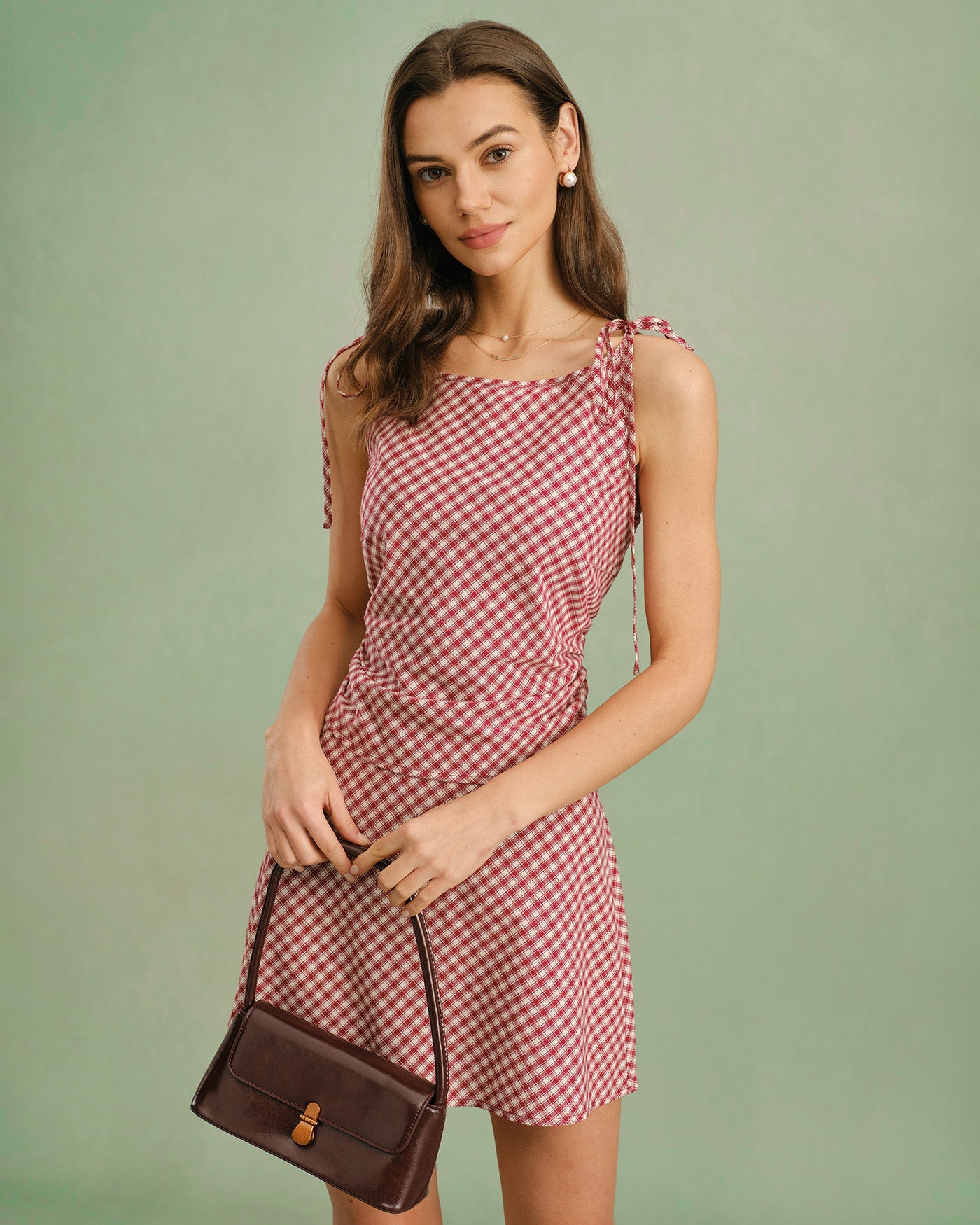 Plaid Tank Top with Red Boat Neck