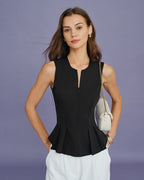 Solid Black Ruched Tank Top