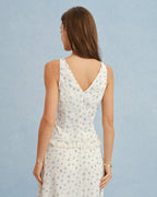 Floral Chiffon Tank Top in Beige with V-Neck Design