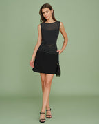 Polka Dot Tank Top with Black Boat Neck