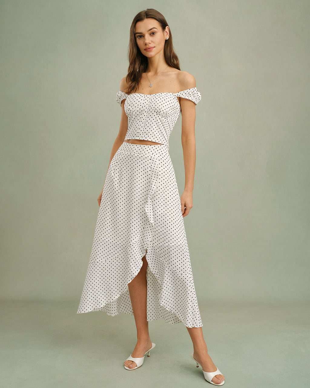 Polka Dot Tank Top with Sweetheart Neckline in White
