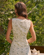 Floral Print Green Square Neck Tank Top