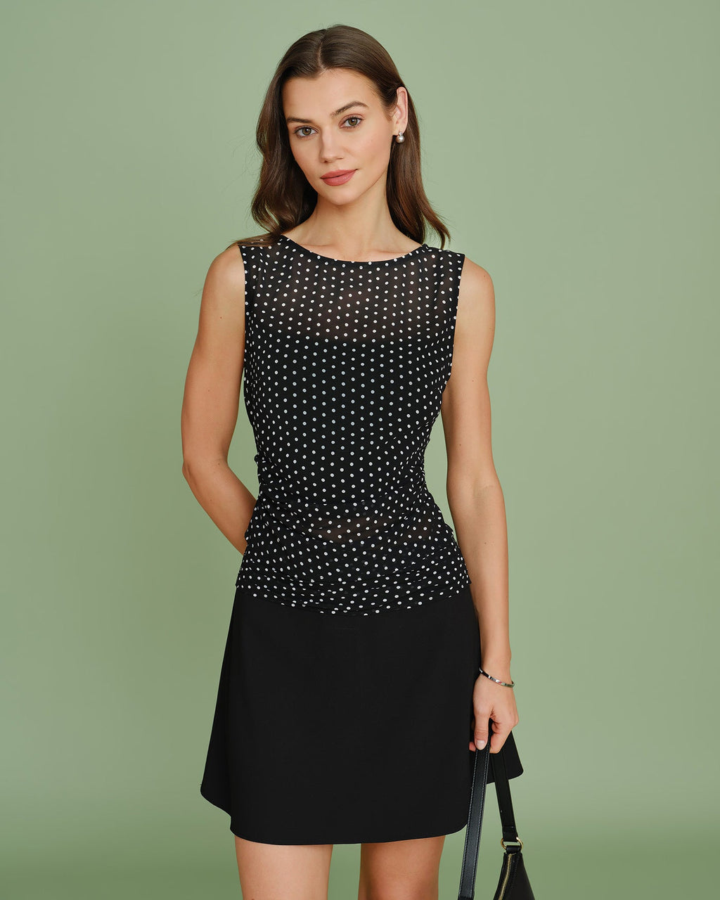 Polka Dot Tank Top with Black Boat Neck