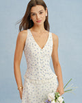 Floral Chiffon Tank Top in Beige with V-Neck Design
