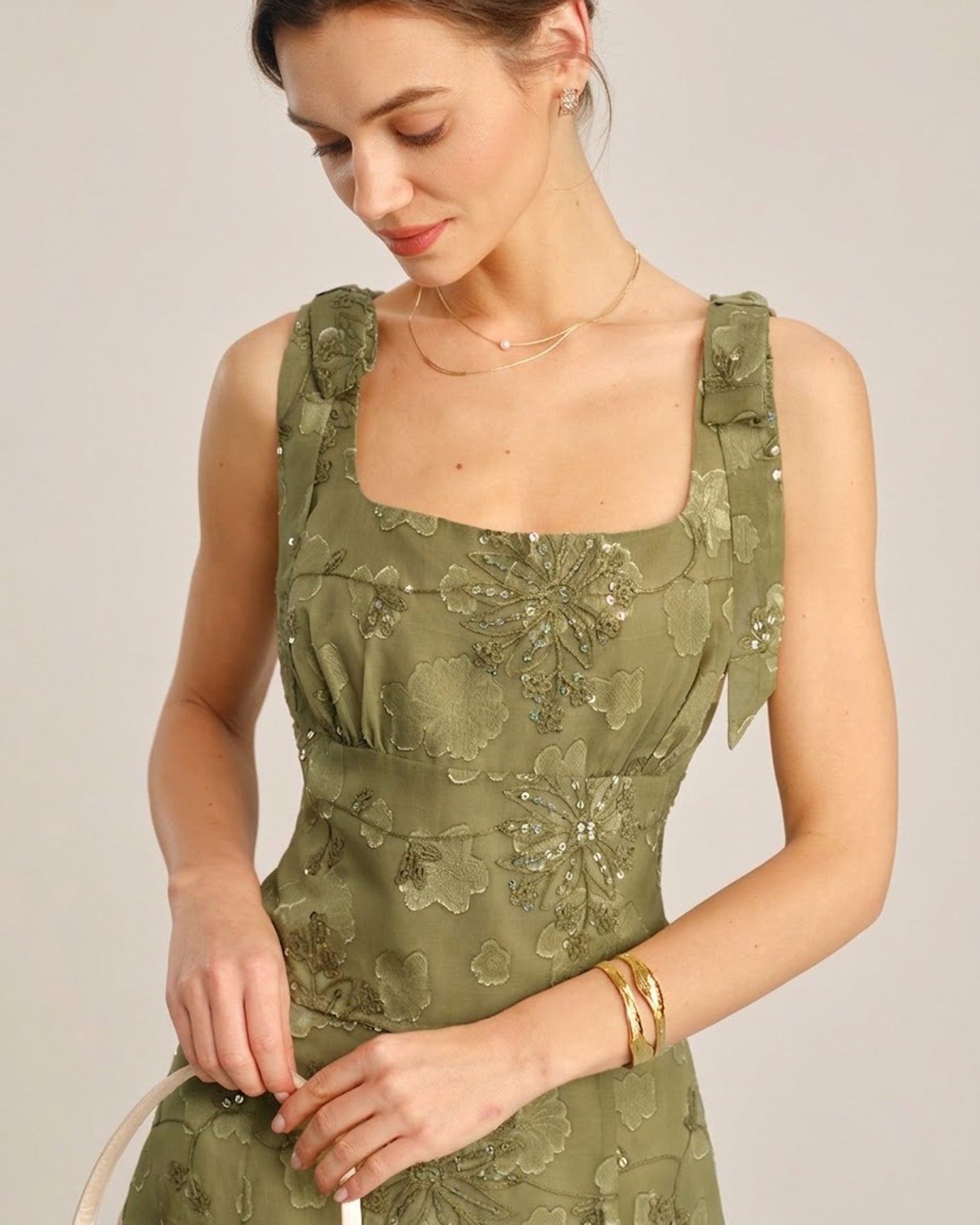 Emerald Jacquard Square Neck Tank Top