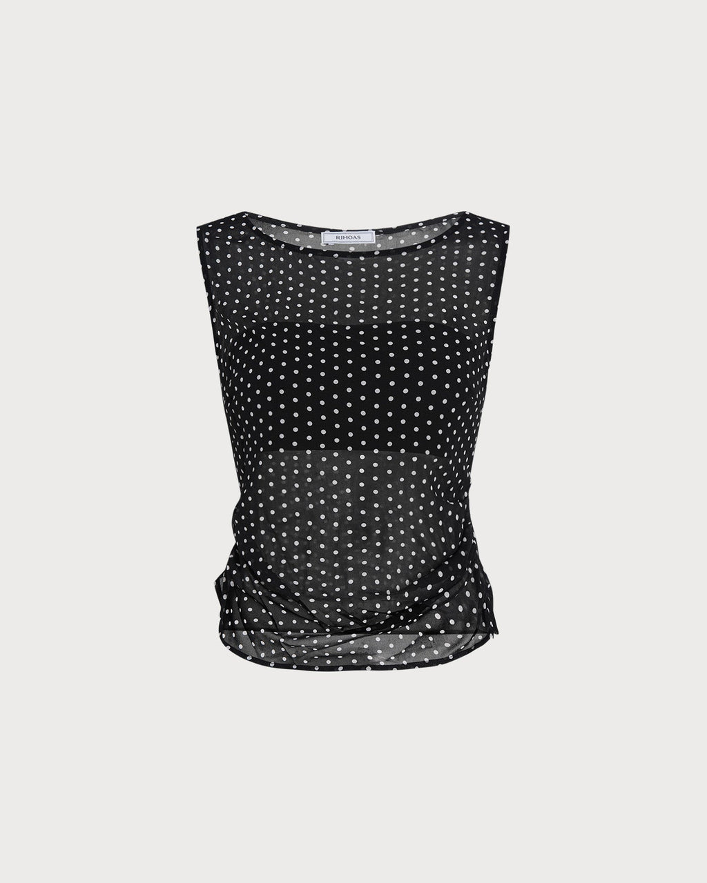 Polka Dot Tank Top with Black Boat Neck