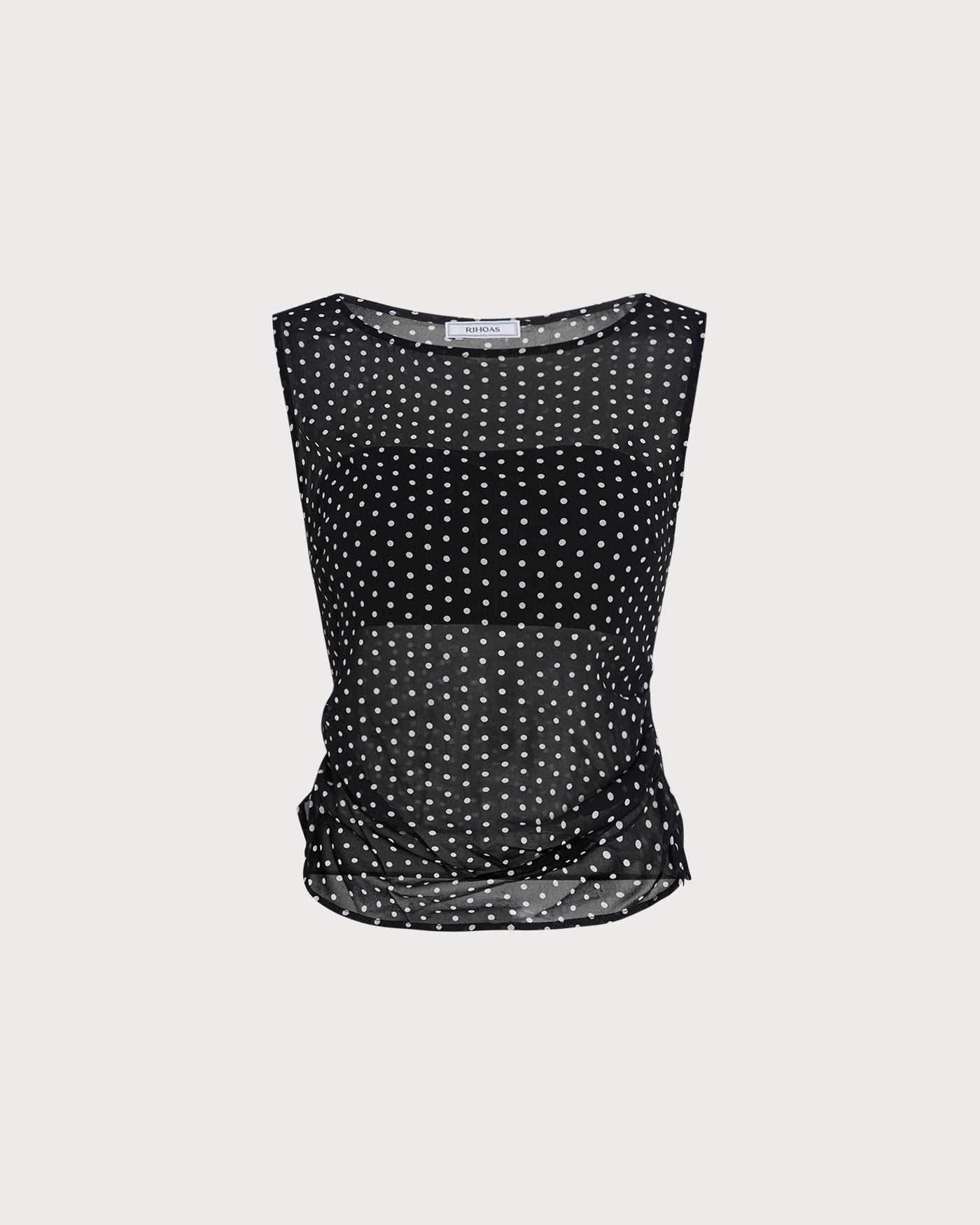 Polka Dot Tank Top with Black Boat Neck