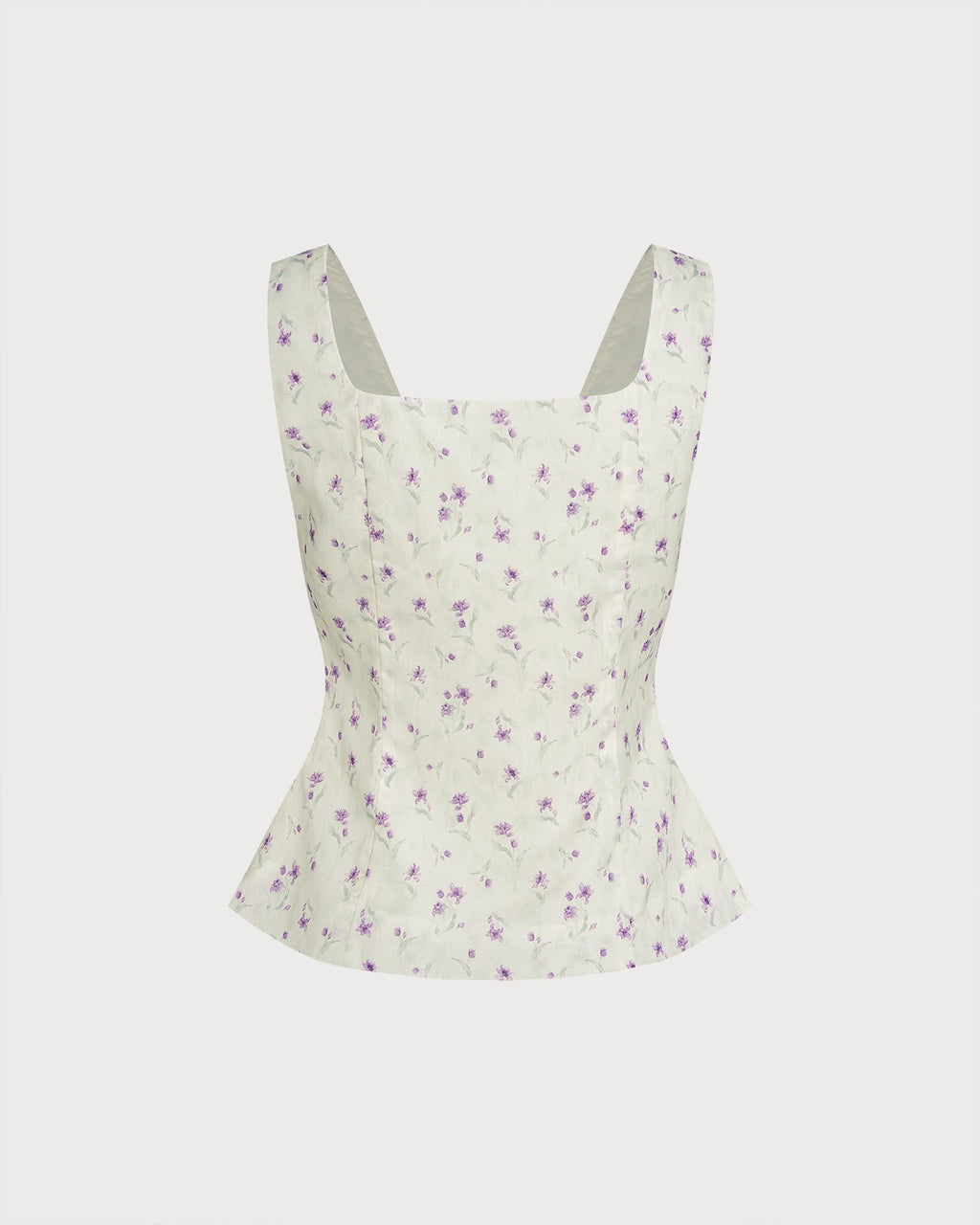 Floral Print Square Neck Beige Tank Top