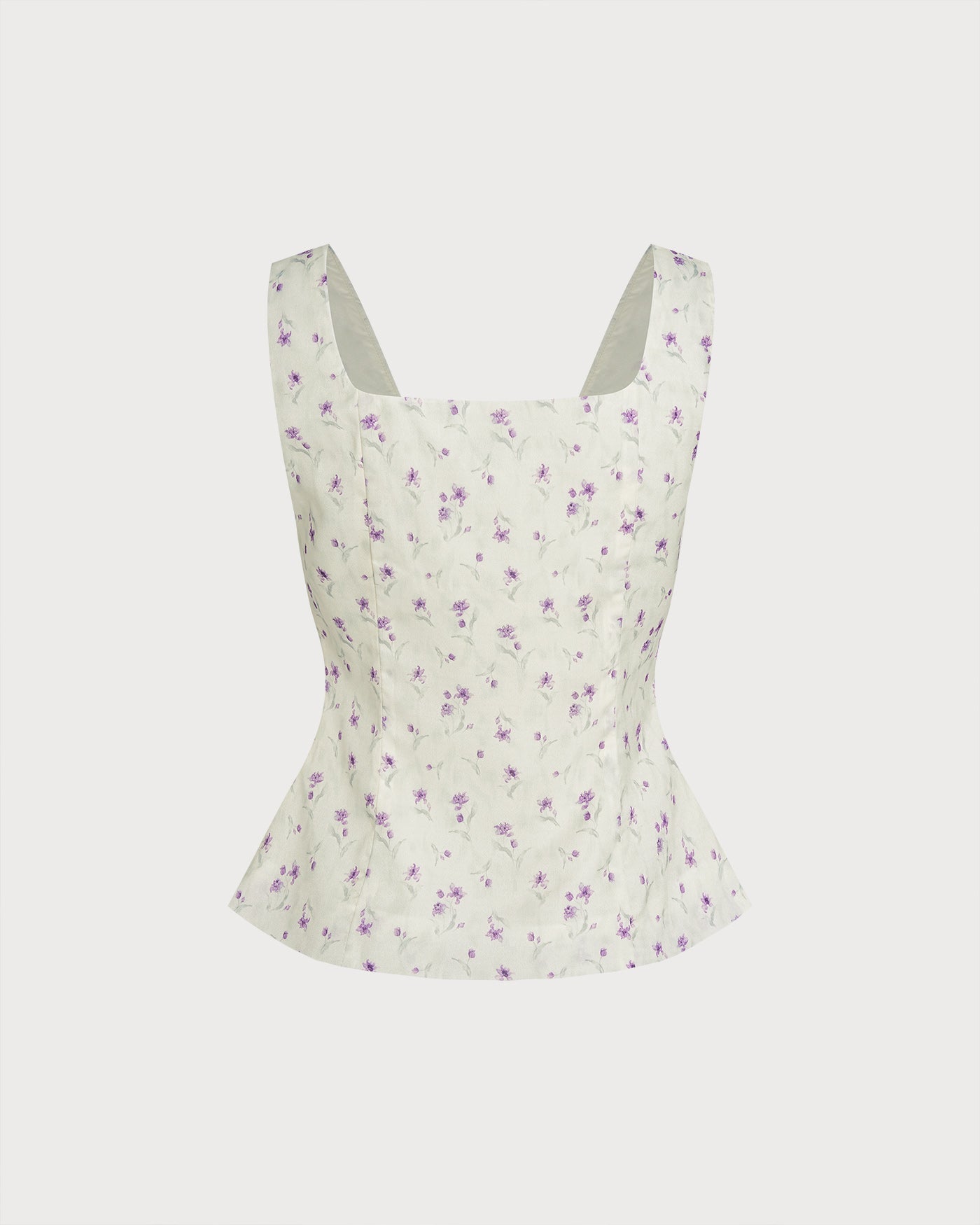 Floral Print Square Neck Beige Tank Top