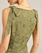 Emerald Jacquard Square Neck Tank Top