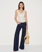 Floral Chiffon Tank Top in Beige with V-Neck Design