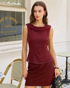 Wine Red Boat Neck Sleeveless Top