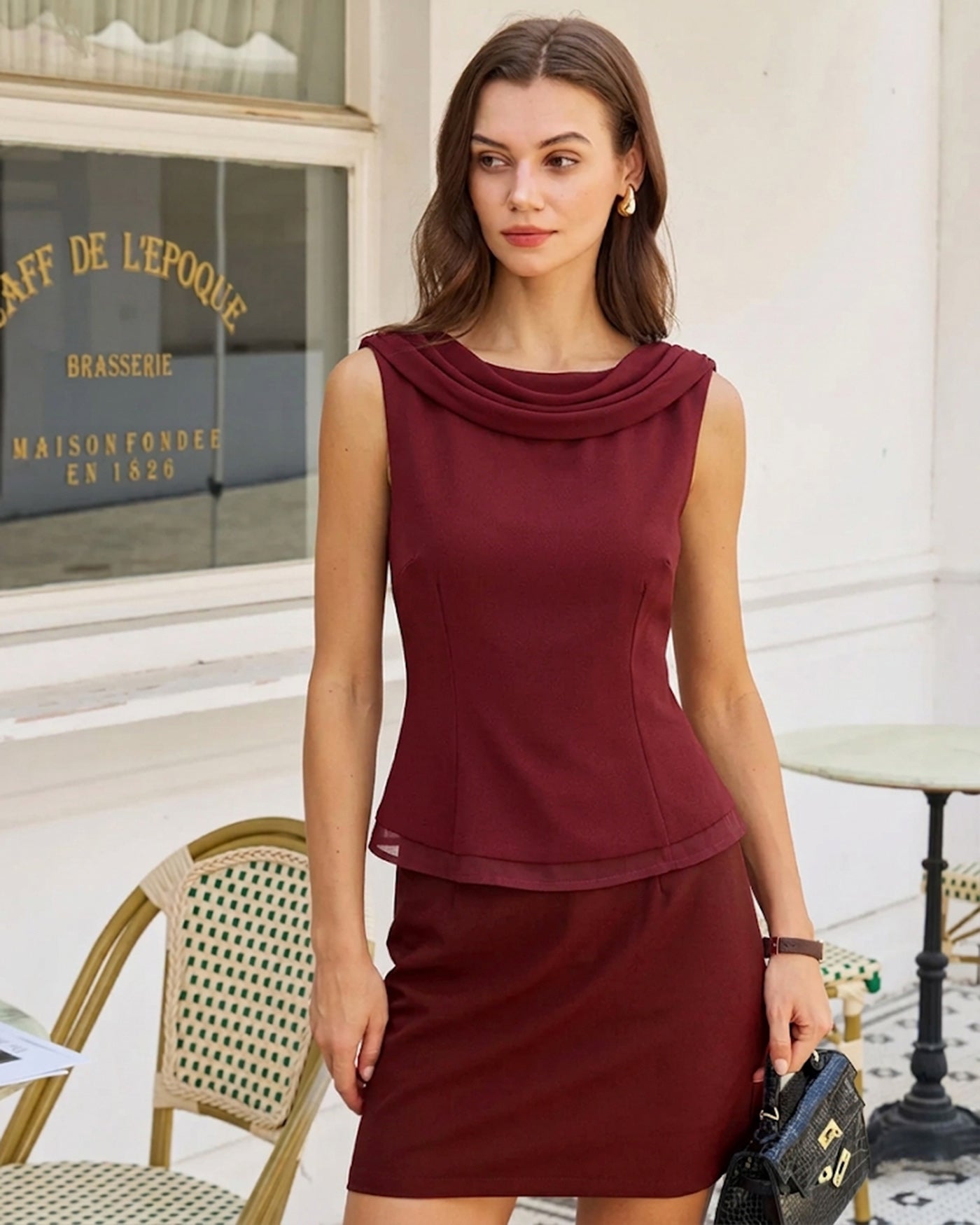 Wine Red Boat Neck Sleeveless Top