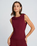 Wine Red Boat Neck Sleeveless Top