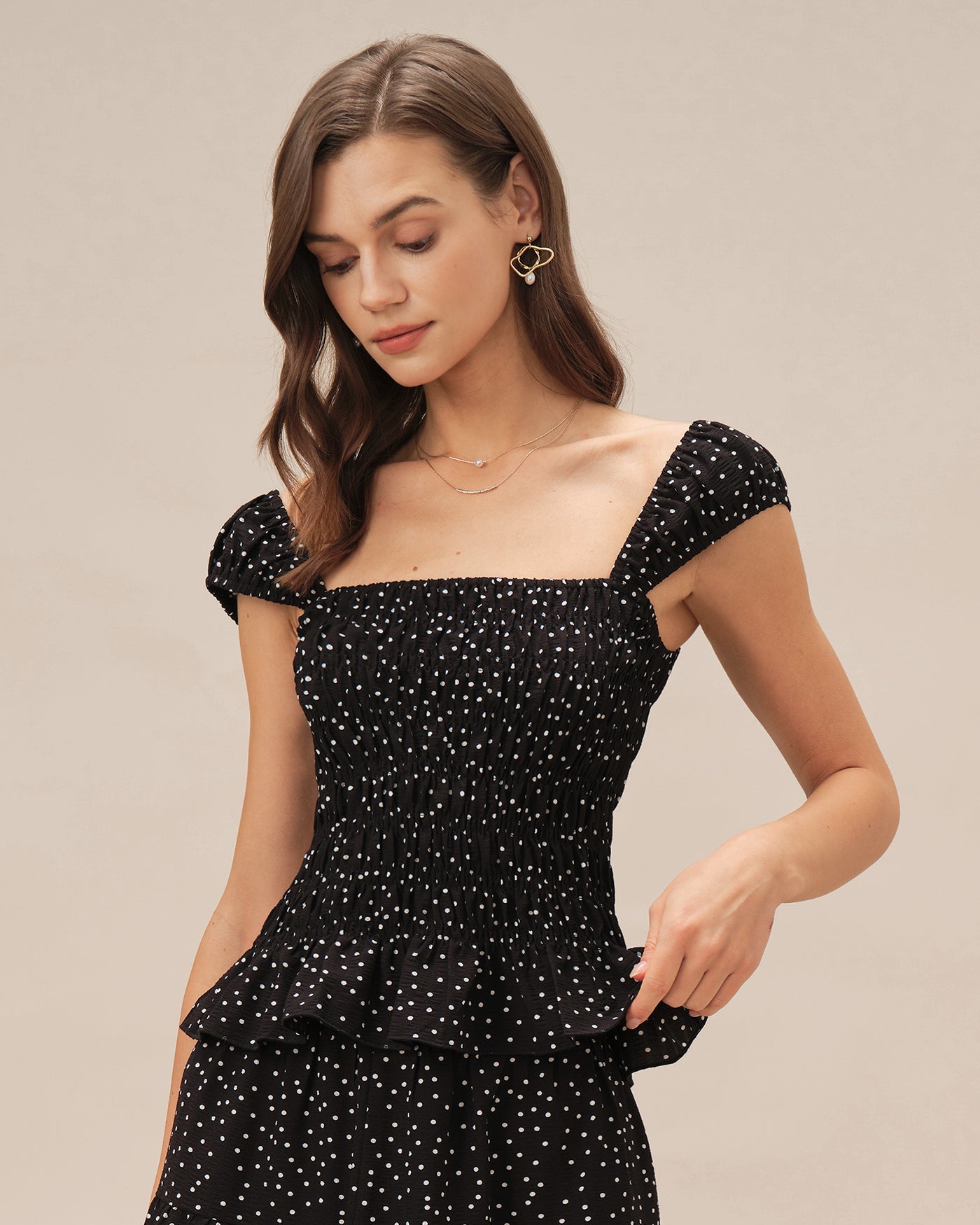 Polka Dot Tank Top with Black Square Neck