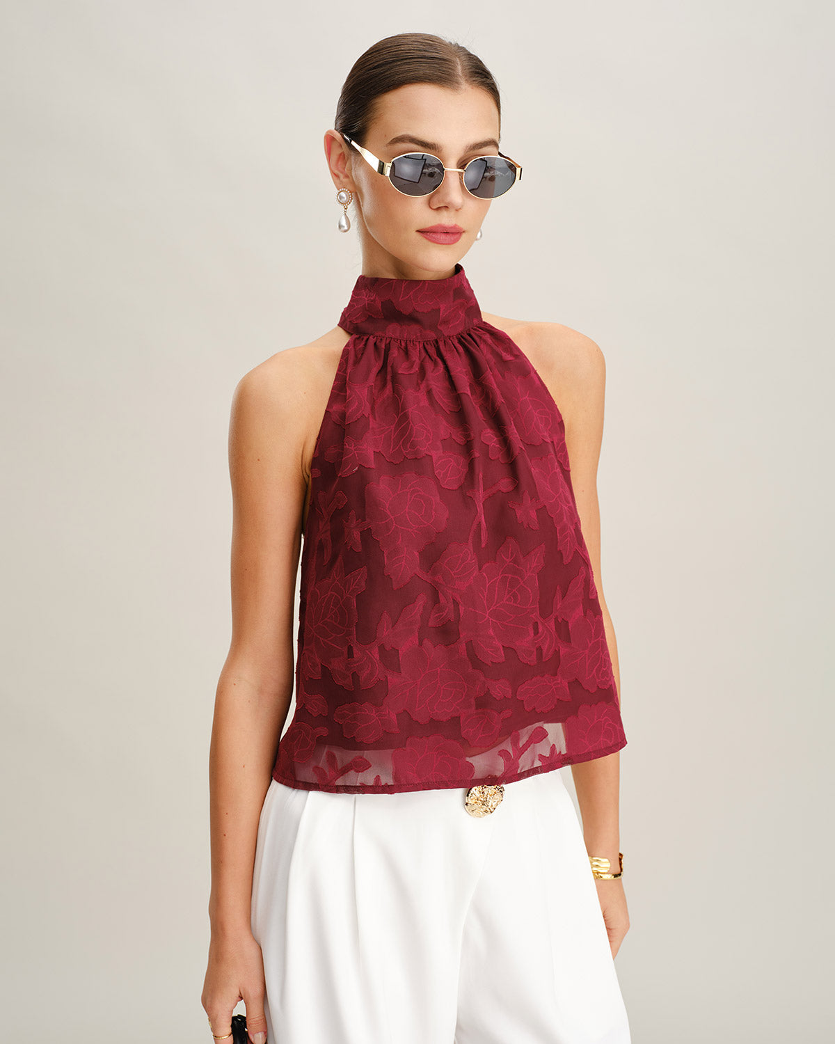 Floral Tank Top in Wine Red