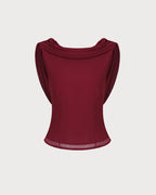 Wine Red Boat Neck Sleeveless Top